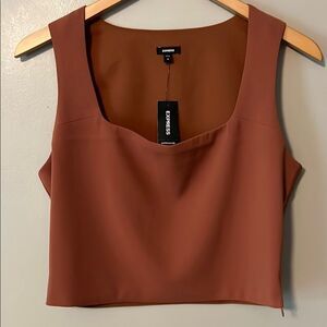 New! Express Square Neck Crop Top in Cognac Size Medium NWT